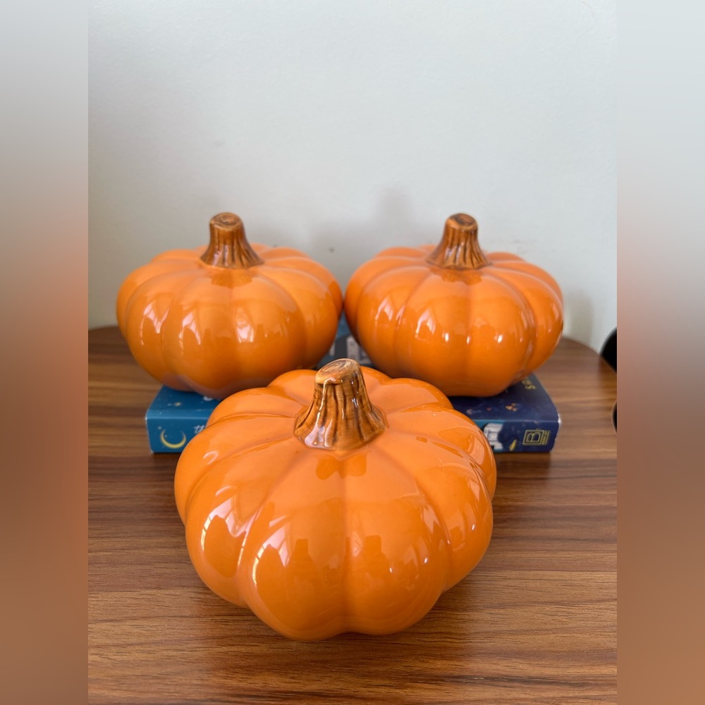 Set of Three Orange Ceramic Pumpkins